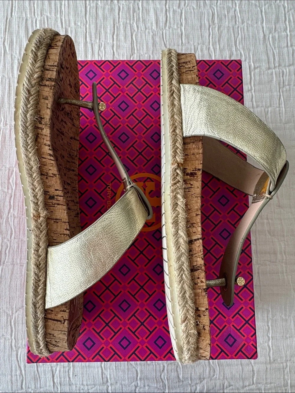 Tory Burch Armando Leather Cork Footbed Flat Thong - Gold, Size 8